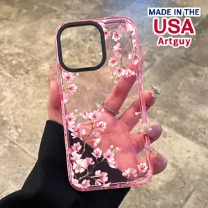 Phone Case for iPhone 17 Pro Max 16 Air Plus 15 Pro Max 14 13 12 11 Cherry Blossom Grace Pattern Non-Yellowing Shockproof Soft Silicone Transparent Cover