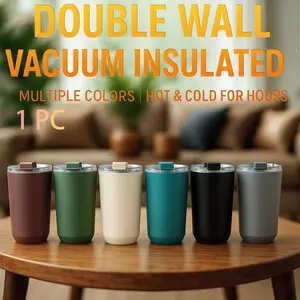 1Pc 15oz Double Wall Stainless Steel Vacuum Insulated Mug, Tumbler with Lid, Matte Finish Thermal Cup, Keep Hot 6H/Cold 12H, Compact Leak-Proof Insulated Cup for Coffee Tea, Great for Office/Commute/Travel/Home Use, Unique Gift, Minimalist Style
