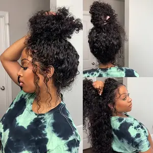 Deep Wave 360 Lace Front Wigs Human Hair Upgraded Hidden Straps 180% Density 360 HD Lace Wigs with Drawstring Pre Plucked With Baby Hair for Women Natural Black