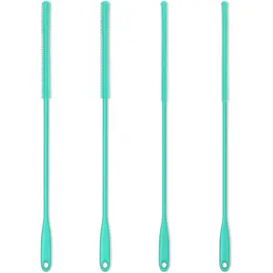 Silicone Straw Brush 4 Pack - (2 Small, 2 Wide) - 10 Inches Reusable Straw Cleaner, Pipe Cleaners, Straw Cleaning Tool for Drinking Straws, Pipes, Tubes, Glass and Detailing (Teal)