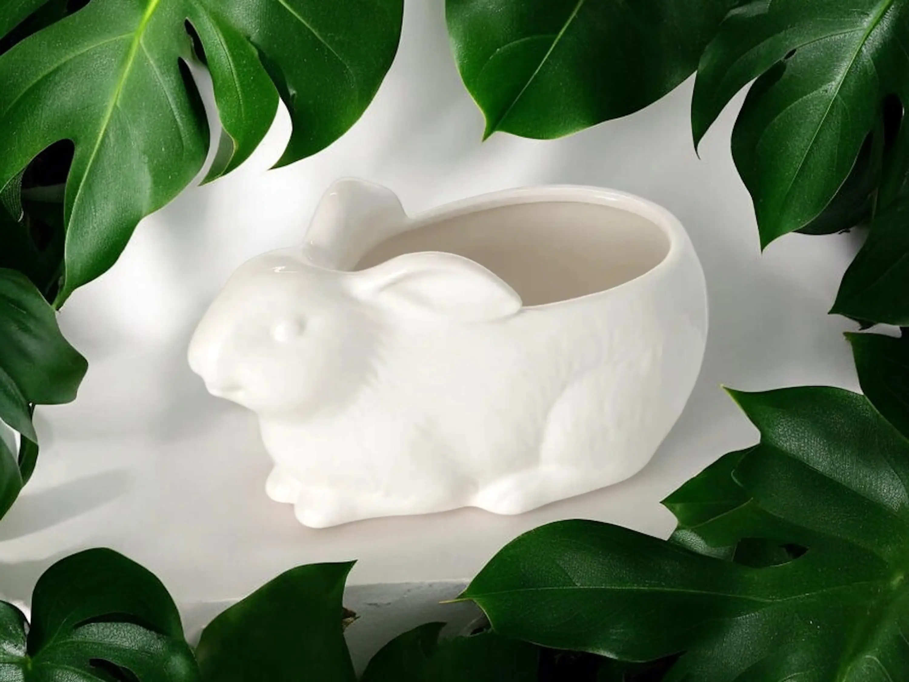 Bunny Planter for Woodland Nursery White Ceramic Rabbit Easter Flower Pot Glazed Without Drainage Ceramic Textured Flower Pot