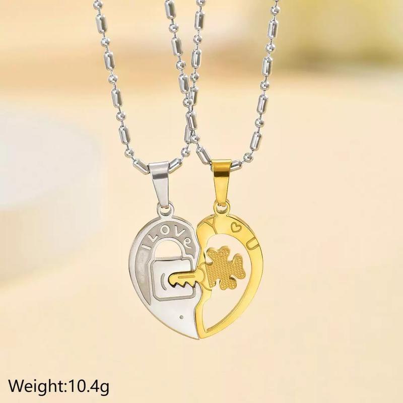 Gold-plated couple Heart Lock Necklace – Titanium Steel Matching Set