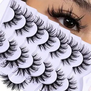 7 Pairs Wet Look Manga Lashes Wispy D Curl Lashes Fake Lashes Fluffy Fairy Cat False Lashes Spiky Tips Dramatic Fake Eyelashes Cosmetic Eyelashes