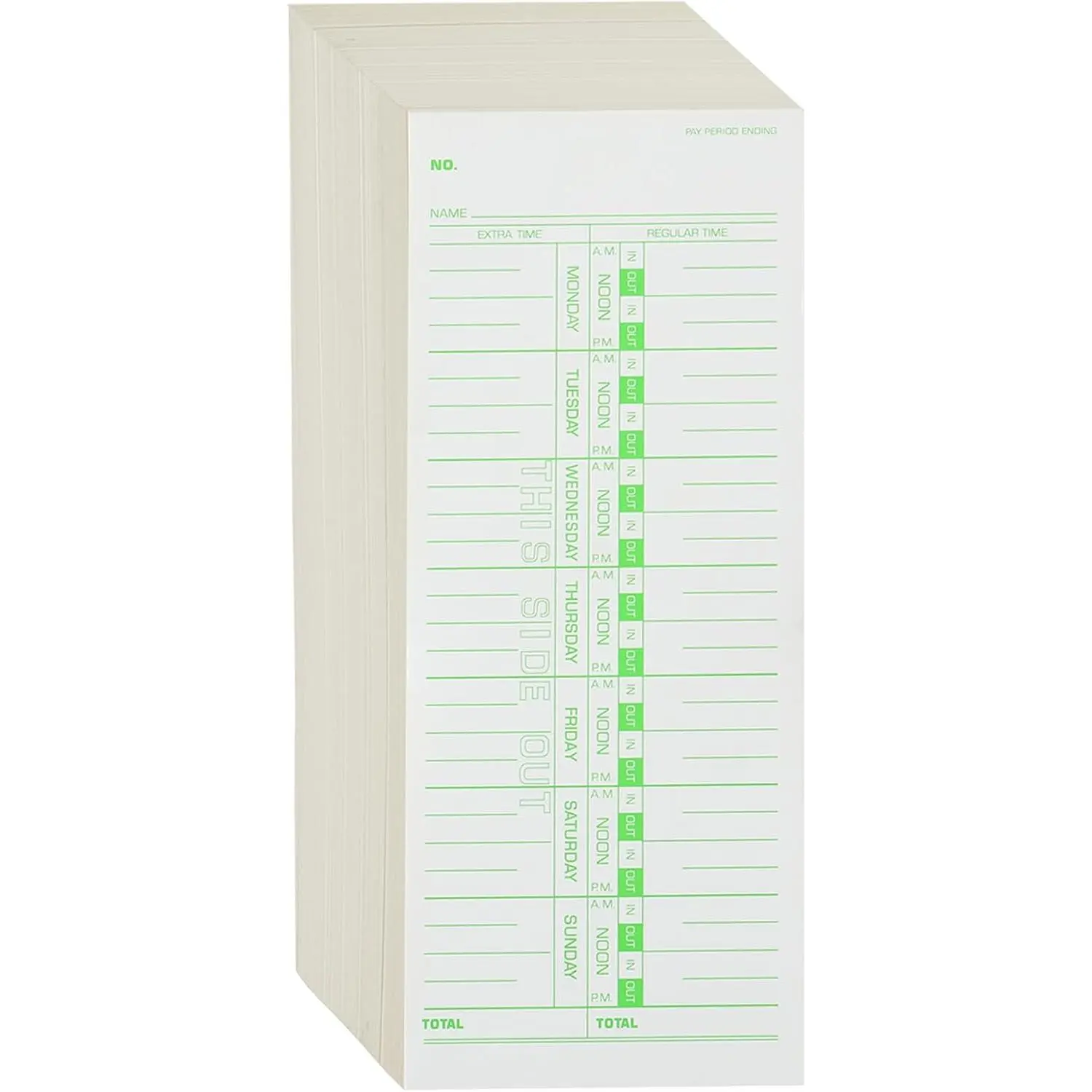 500 count Time Cards for Employees Weekly, 1 Sided Time Sheets, 3-1/2" x 9", Green