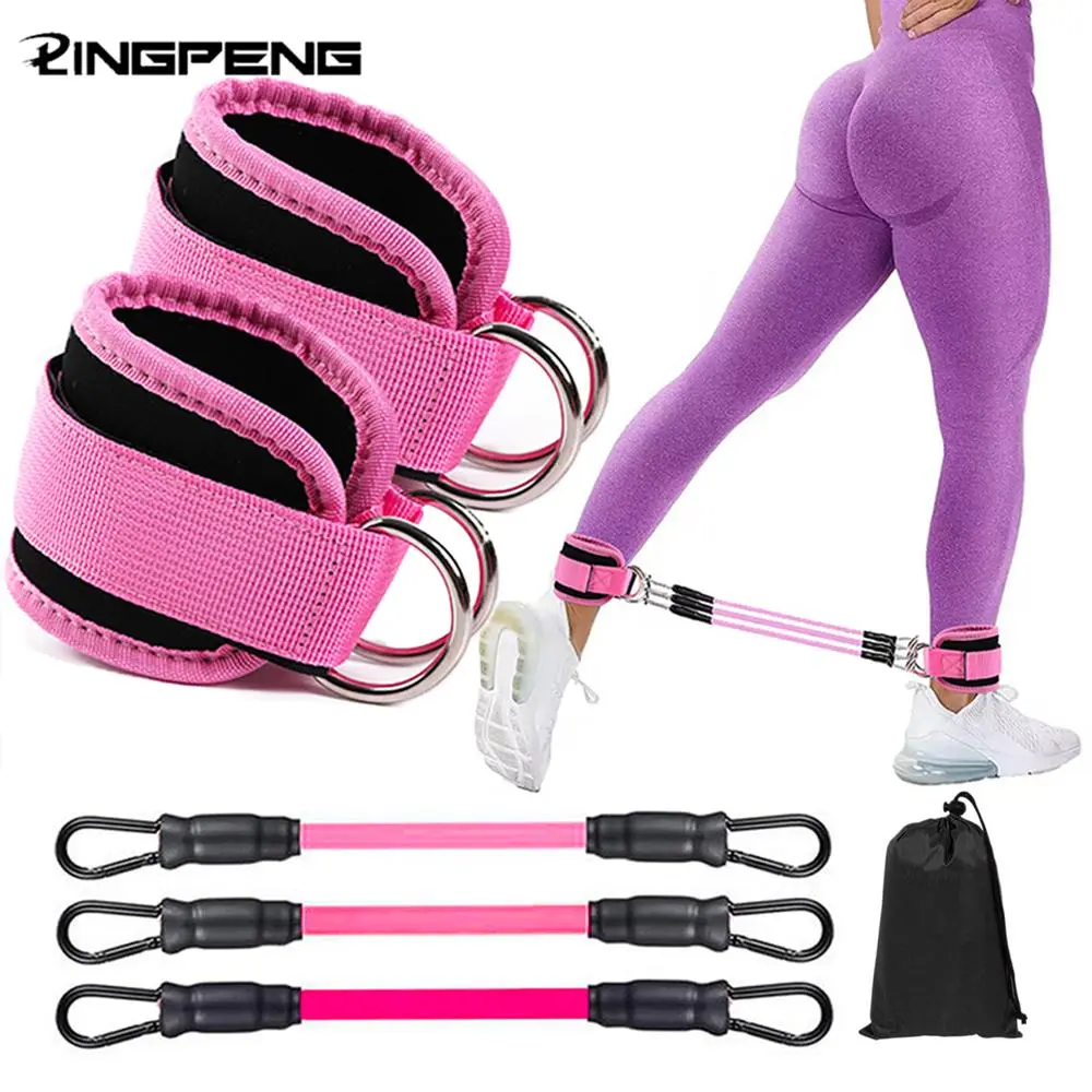 Resistance Band Set, 6 Counts/set Including Ankle Strap & Hip Training Band & Bag, Fitness Equipment for Home Gym Workout, Gym Accessories, Glutes Workout Equipment, Fitness Bands, Exercise Equipment