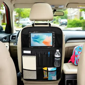 Rear seat storage bag, 60 × 41 cm large-capacity seat protector cover with a transparent touchscreen tablet pocket; waterproof, durable mat-style organizer bag suitable for children, essential for long trips and compatible with seat belts. Father’s Day Gi