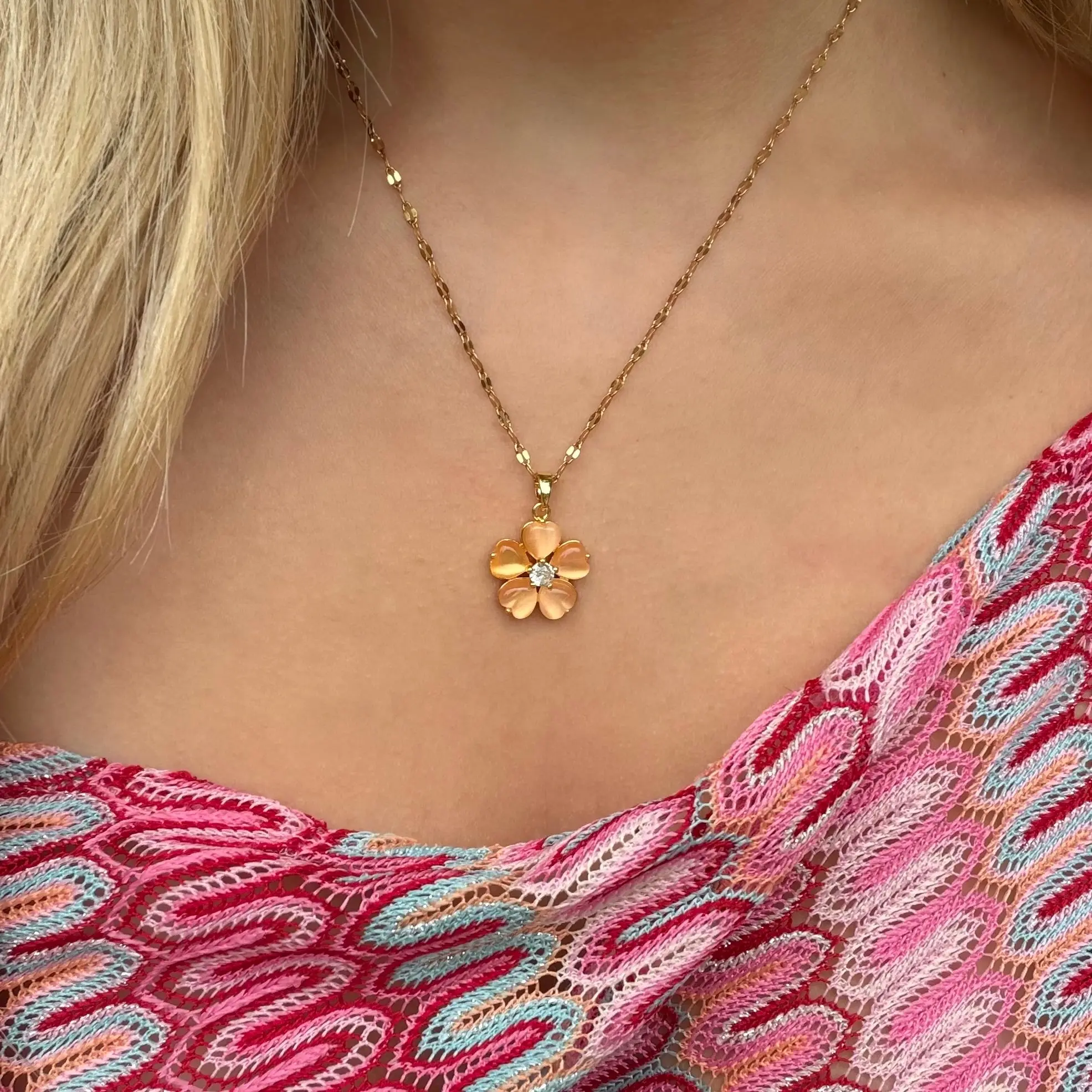 EVRY JEWELS Gold or Silver Plated Women's Pink Paradise Necklace