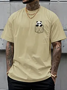 Soft Cute Panda Couple T-Shirt, Casual Loose-Fitting Short Sleeve Top, Fashion Street Style, Random Print, Long Clothing Length