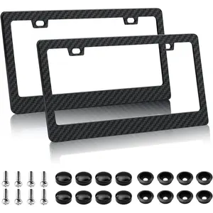 Carbon Fiber License Plate Frame,2 Pack Black License Plate Frames with Screws & Caps,Classic Carbon Fiber Design  Black License Plate Holders Fits  Standard  Plates