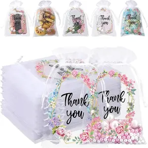 100 count Organza  Bags for  Party Wedding Favor, 4x6 Inch Thank You White Sheer Drawstring Mesh Pouch Candy Bag