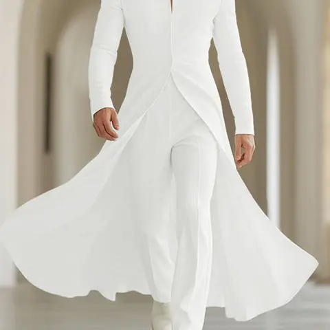 INCERUN Men's Casual Simple Solid Color Stand Collar Pleated Hem Long Sleeve Suit Jacket, Perfect for Daily Wear, Stylish and Comfortable