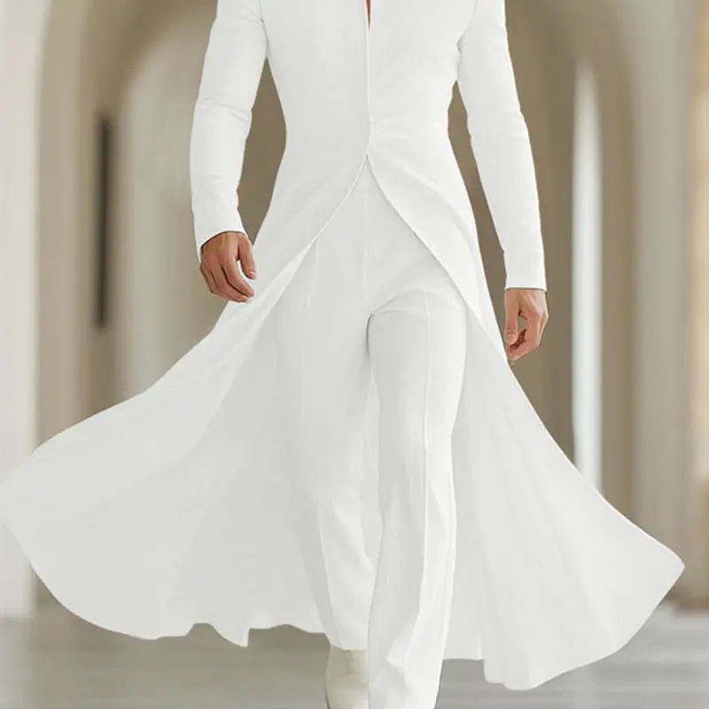 INCERUN Men's Casual Simple Solid Color Stand Collar Pleated Hem Long Sleeve Suit Jacket, Perfect for Daily Wear, Stylish and Comfortable