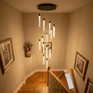 Garwarm 16-Lights 114.17 Inches Modern Chandelier, LED Light Adjustable Ceiling Light Chandelier for Hallway Foyer, Dimmable Lights with Remote Living Dining Ceiling Pendant Lighting