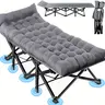 PRTYY Sturdy Heavy Duty Folding Camping Bed with Easy-Remove Detachable Mattress - 150kg Capacity Matte Black Portable Adult Furniture for Camping, Office Napping