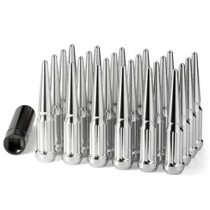 Spike Lug Nuts with Spline Key – 24 Pcs M14x1.5 Chrome Solid Metal Acorn Nuts for Chevy Tahoe, GMC Yukon & Ford F150