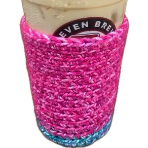 Crochet Iced/Hot Coffee Koozie - Knitted Sleeve for Beverages Drinkware Handmade Reusable Tumbler Light Pink