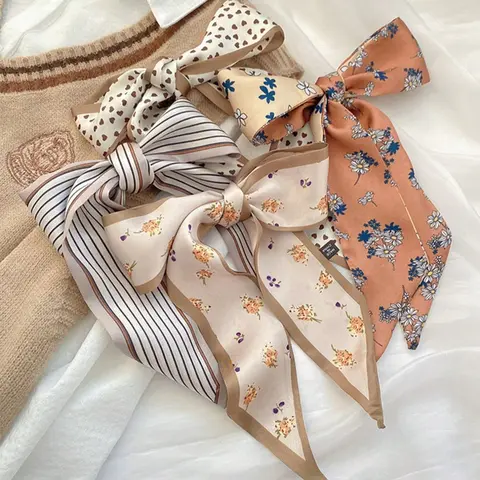 Women's French Style Vintage Floral Striped Print Scarf & Hairband Set, Perfect for Casual, Elegant, Daily Wear, Gifts
