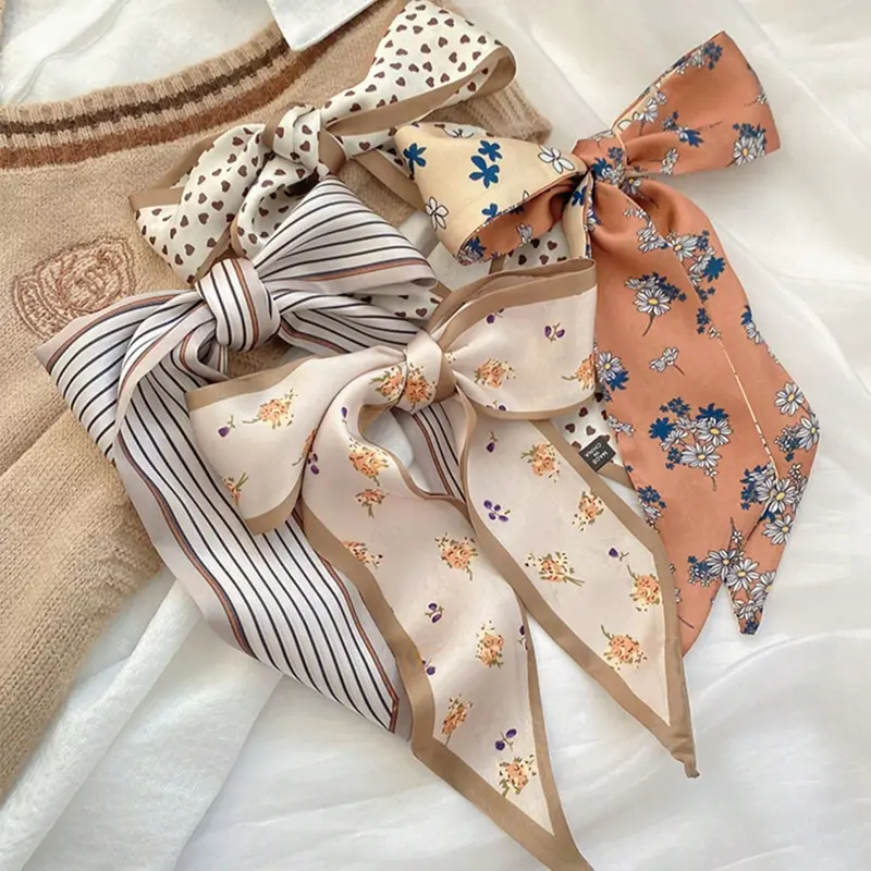 Women's French Style Vintage Floral Striped Print Scarf & Hairband Set, Perfect for Casual, Elegant, Daily Wear, Gifts