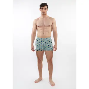 AQUA/NAVY DIAMONDS PRINTED SEERSUCKER SWIM SHORTS WITH MESH LINING PM-6018-45