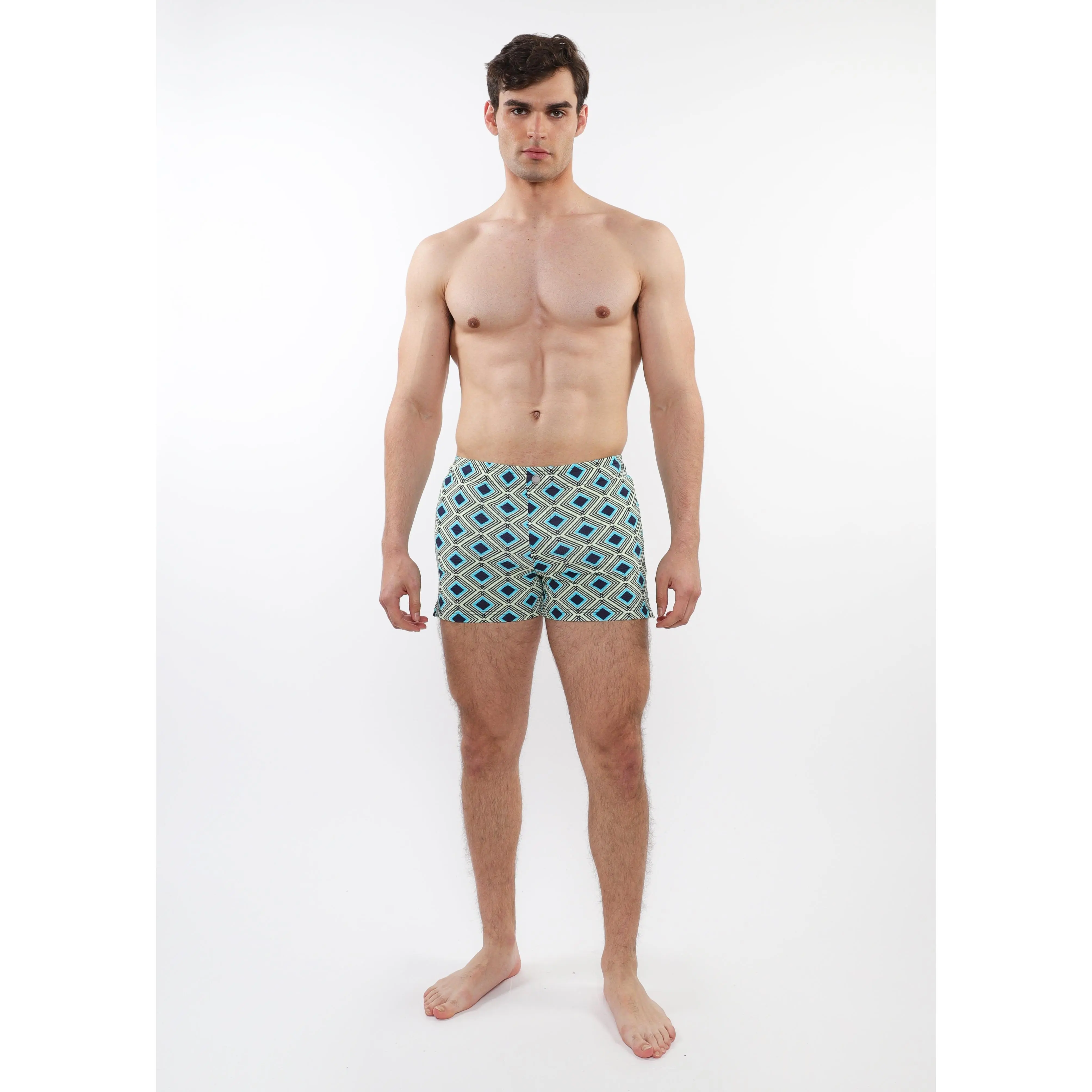AQUA/NAVY DIAMONDS PRINTED SEERSUCKER SWIM SHORTS WITH MESH LINING PM-6018-45