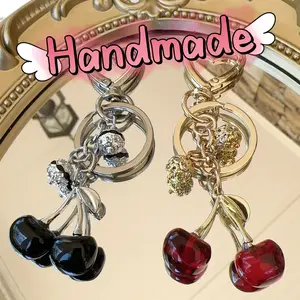 Handmade gifts Black Red Cherry Bag Charm Keychain