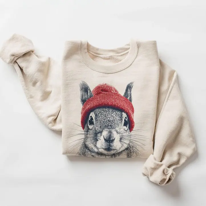 Retro Squirrel Wearing Beanie Vintage Wildlife Unisex Sweatshirt