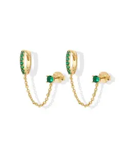 14K Gold Chain Earrings for Women| Double Piercing Dangle Chain Huggie Hoop Earrings| Cubic Zirconia Single Stud Ear Cuff Earrings for Women