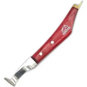 Hoof Knife - J2 Japanese Steel Blade with Hoof Pick, Brass Topper Sheet Handle - Farrier Tool for Horse & Cow Hoof Care, Shoeing, Trimming, and Supplies (Left-Handed)