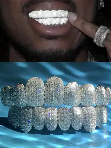 2pcs/Set Cubic Zirconia Teeth Grillz Punk Teeth Accessories - Top 10 Teeth And Bottom 10 Teeth Set, Suitable For Rap Singers And Cosplayers, Women's Teeth Grillz - Premium Punk Tooth Cap, Instantly Change Your Smile