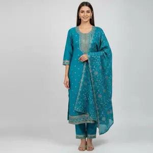 embroyderd suit  in Vibrant Teal plus sizes Perfect for Parties and Special Occasions with Embroidered Details Womenswear