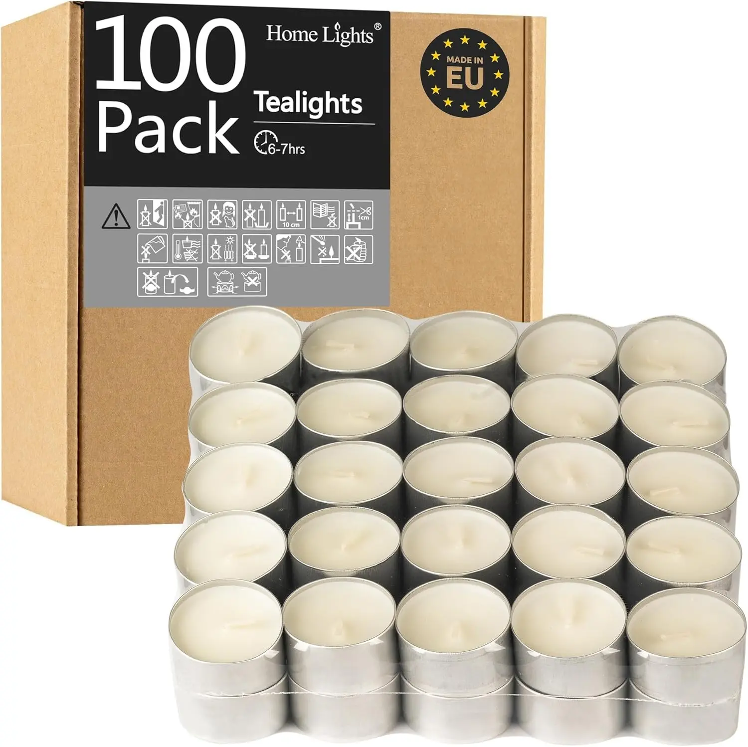 HomeLights Unscented White Tealight Candles -100 Pack, 6 to 7 Hour Burn Time Smokeless, Mini Votive Paraffin Candles with Cotton Wicks for Shabbat, Weddings, Christmas, Home Decor