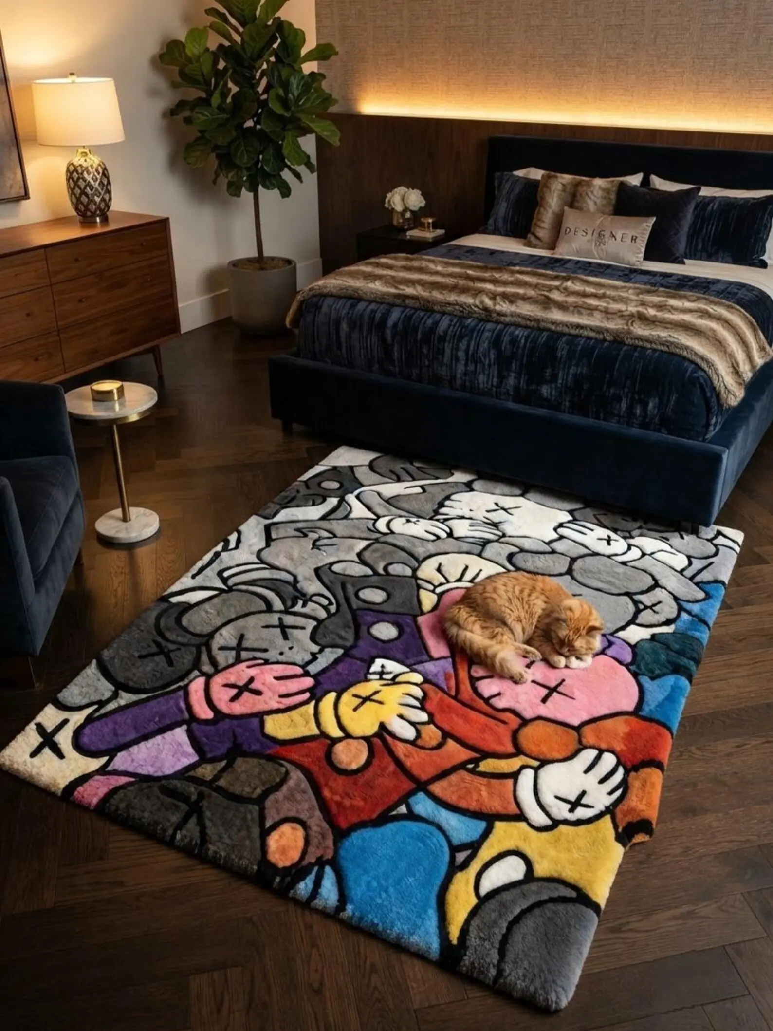 Handmade Cartoon-Inspired Tufted Wool Area Rug, Color-Block Modern Street Art Plush Statement Floor Decor