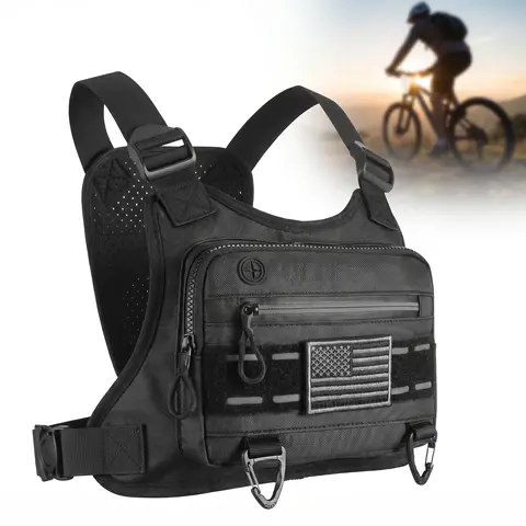 Men's Tactical Chest Bag, Water Resistant Nylon Activewear Vest with Anti-Theft Pocket, Elastic Adjustable Straps & Reflective Trim, Comfortable Without Bouncing Belt Bag