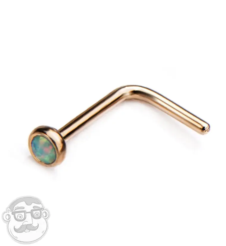 20G White Opalite Gold PVD L Bend Nose Ring