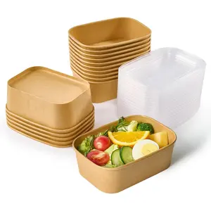 25 oz 50 Pack Paper Meal Prep Containers with , Rectangular Disposable  Containers, Brown Paper Bowls with  for Thanksgiving, Christmas, Parties