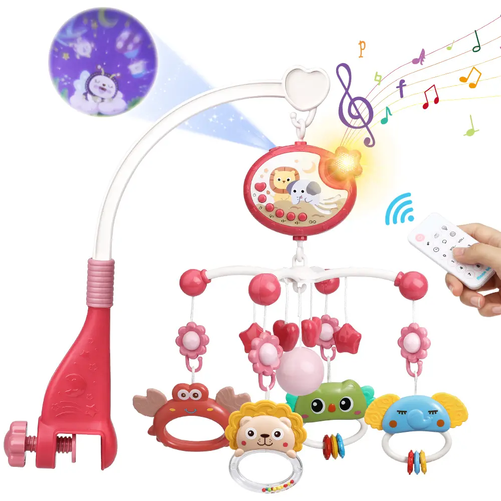 Portable 360° Rotating Smart Baby Crib Mobile - Unisex Learning Sensory Toy with LED Star Projection, 400 Soothing Lullabies, Musical Lights, Auto Timer, Remote Control for Infants, Baby Shower Gift, Aid Sleep
