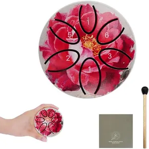 Mini Steel Tongue Drum - 3 Inch 6 Note Outdoor Garden Rain Drum Hand Pan Drum with Mallet &  Book,   for Family and  (Light Green)