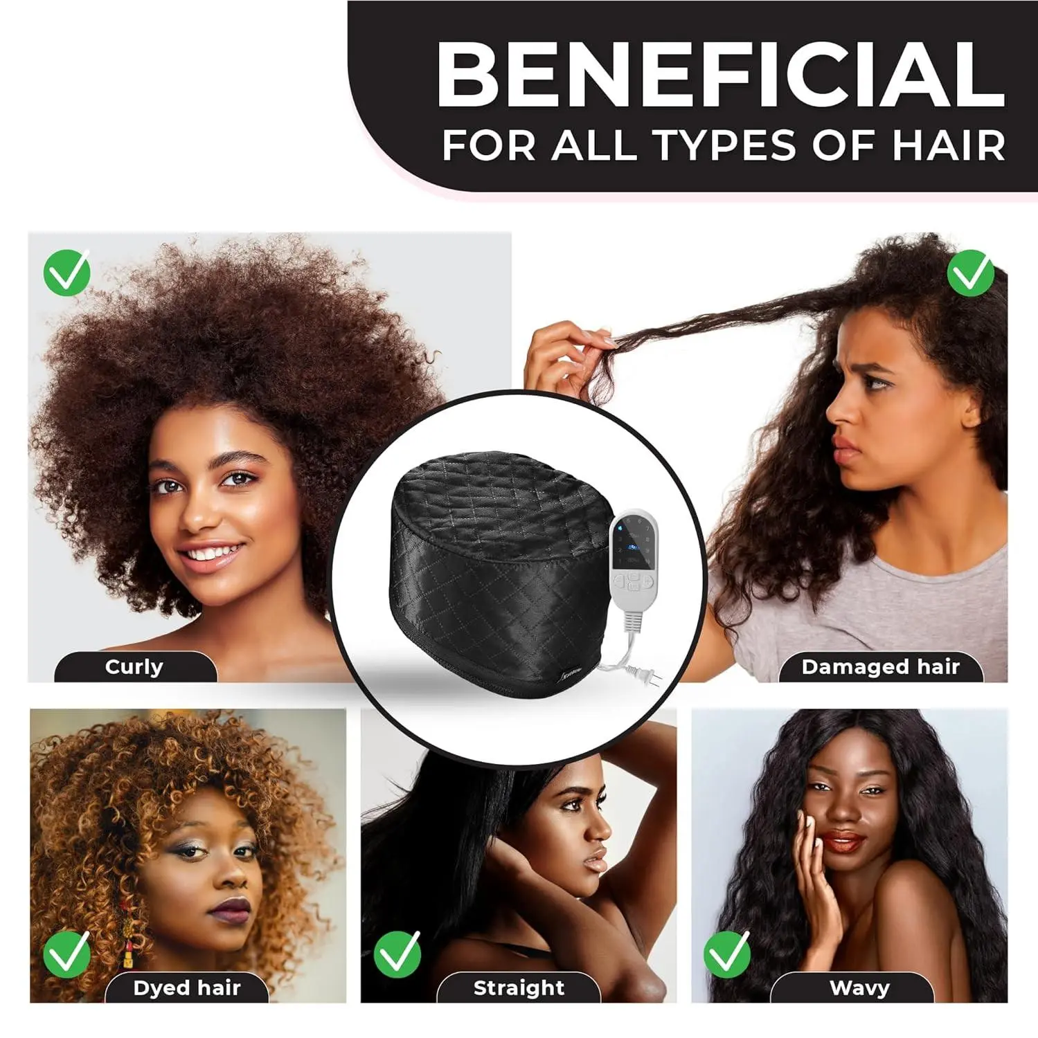 Hair Steamer For Natural Hair Home Use w/10-level Heats Up Quickly, Heat Cap For