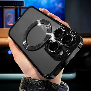 Luxury Plating Transparent Magnetic Wireless Charge Phone Case For iPhone 17 16 15 14 13 12 11 Pro Max Clear Soft TPU Shockproof Cover Protective Casing Protector With Camera Lens Protector Film