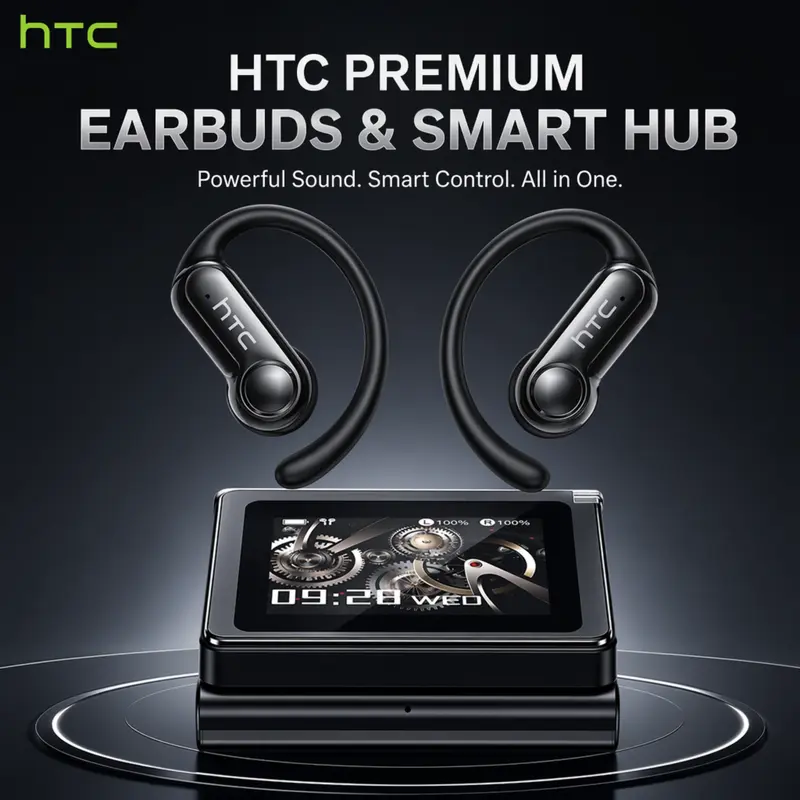 HTC NE80 Bluetooth V6.0 Headphones LCD Smart Touchscreen Wireless Earphones, Long Life with HD Microphone Gaming Earbuds, Waterproof & Sweatproof, Headset Ideal Traveling Gadgets & Electronic Gifts for Men and Women