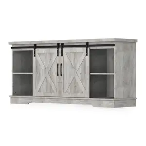 TV Console with Barn Doors, Adjustable Shelves, Storage Cabinet – Farmhouse Entertainment Center for 65 Inch TVs, Adjustable Shelf & Storage Media Console for Living Room