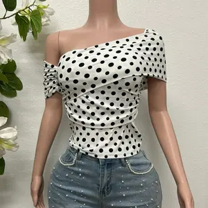 White Off-The-Shoulder Top with Black Polka Dots - Womenswear Shirts for Stylish Outfits
