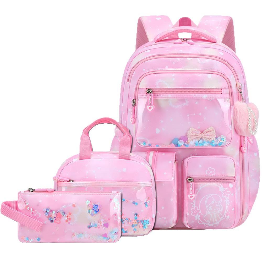 Cute 3pcs Backpack Set, Pink Purple Butterfly School Bag, Pencil Case, Lunch Bag, Casual Outdoor Bag Set