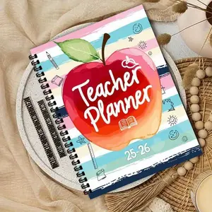 25-26 School Year Teacher Planner, Professional Teaching Management Tool, Soft Blue Striped Background, Fun and Professional Style