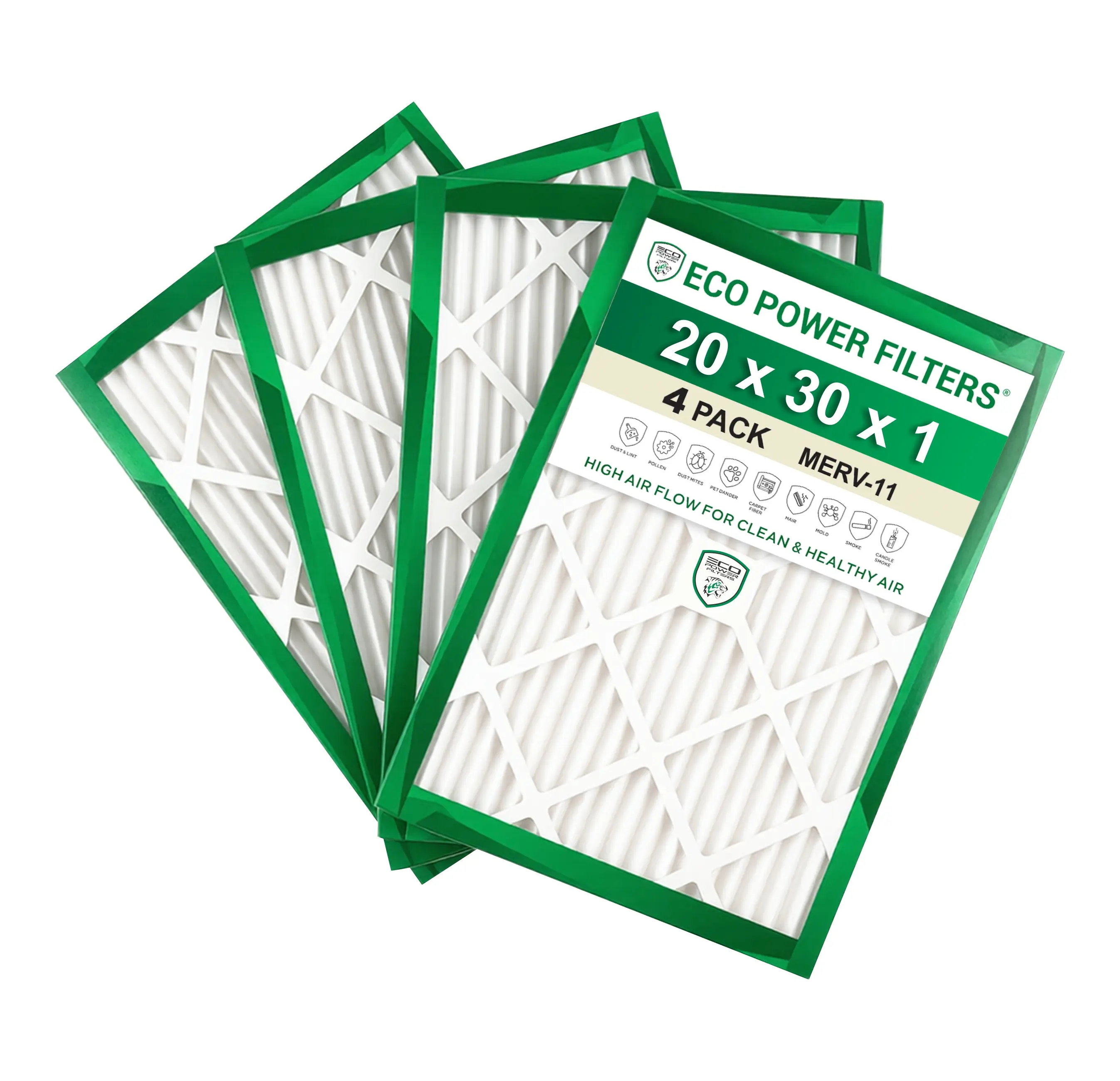 ECO POWER 20x30x1 Air Filter MERV 11 Pleated HVAC AC Furnace Filter 4 Pack – High Efficiency Air Filter Replacement for Home, Captures Dust, Pollen & Pet Dander – (Actual Size 19.75 x 29.75 x 0.75)
