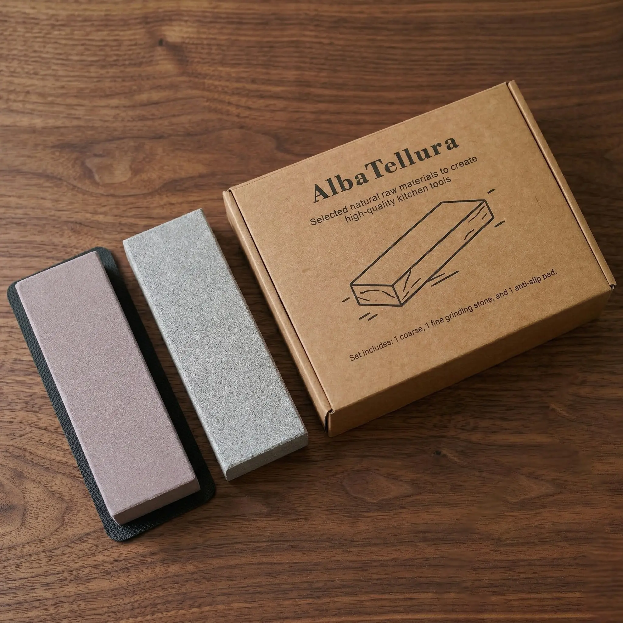 Kitchen knife set with natural sharpening stones — 400/1000 grit with non-slip pads, gift box packaging, suitable for kitchen, outdoor woodworking, and various knives; ideal for gifting for holidays and Father’s Day; includes a manual sharpener.