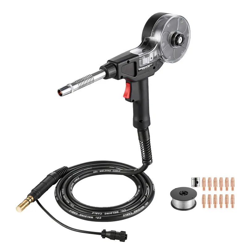 VEVOR 135Amp Aluminum Mig Spool Gun, 10 Ft / 3 M Copper Cable Replacement for Miller Spoolmate 100, with 11pcs Contact Tips, ER4043 0.035" Aluminum Mig Welding Wire & Wire Feed View, 135 Amp