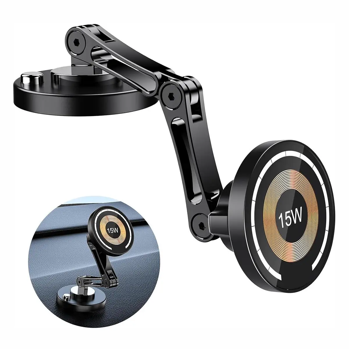 Magnetic Wireless Car Charger, 15W Fast Charging Phone Holder Mount, Car Cell Phone Holder Compatible with iPhone 15 14 13 12, Electronic Smartphone C