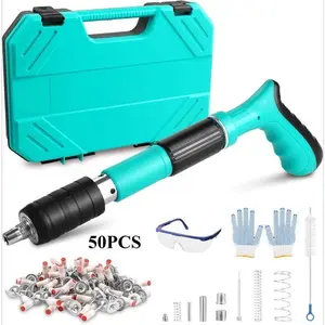 Concrete Nail Gun Kit with 50pcs Nails 5 Speed Adjustable Manual Steel Nail Gun for Red Brick & Concrete Walls Portable Impact Nailgun Metal Low Noise Household Decor