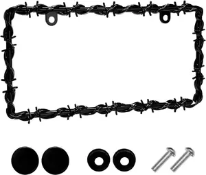 Barbed Wire License Plate Frame, Sturdy Plastic Barbed Wire Design Car Tag Cover with Screw Kit, Personalized License Plate Holder Cool Auto Decoration for Men Women (Black)